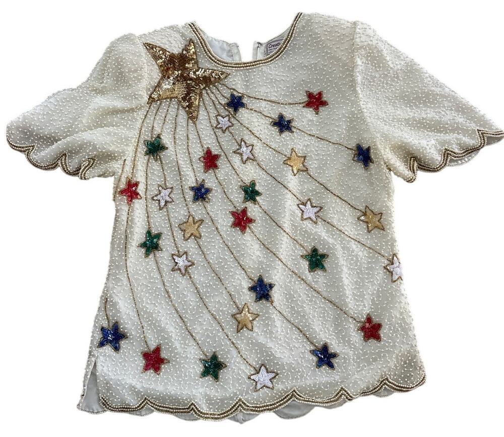Vintage Creative Touch Silk Beaded Multicolor Star Top